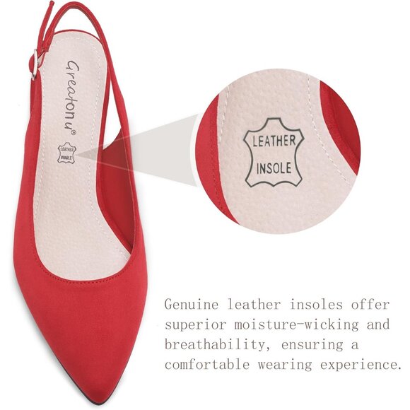 Women’s Red Suede Closed Pointed Toe Kitten Heels Slingback Pumps Dressy Shoes - Picture 2 of 6